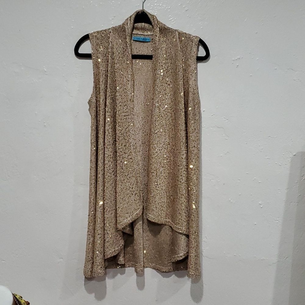 Alice + Olivia Gold Sequin Sweater Shrug Vest Size S